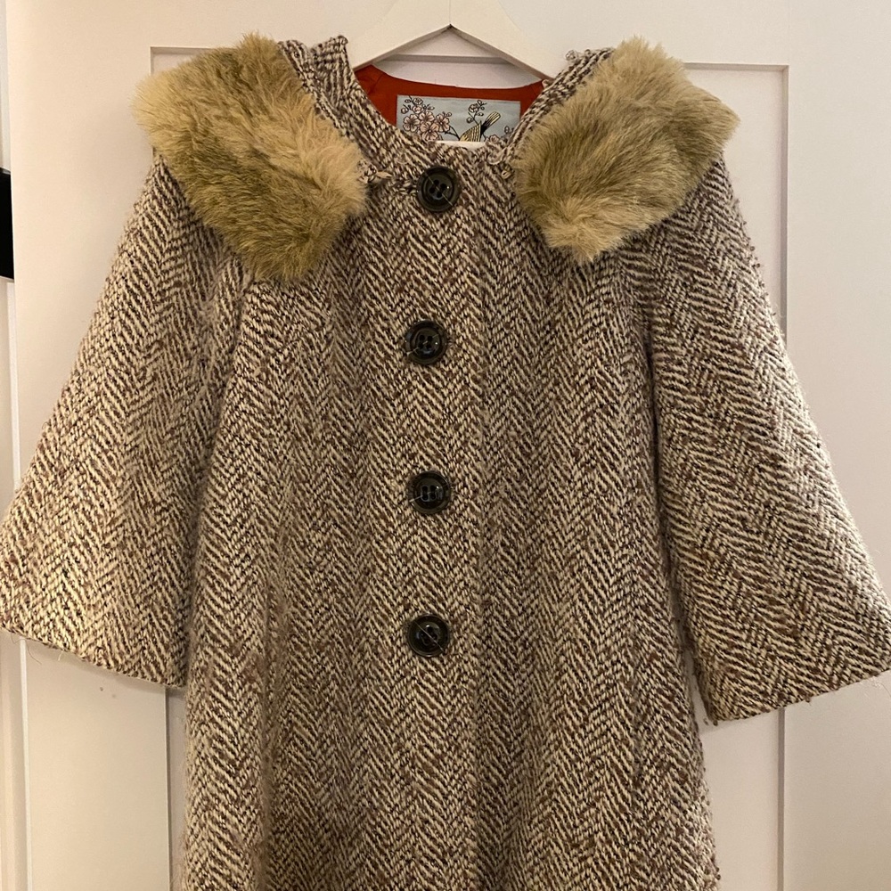 Anthropologie Tabitha Herringbone Tweed Coat